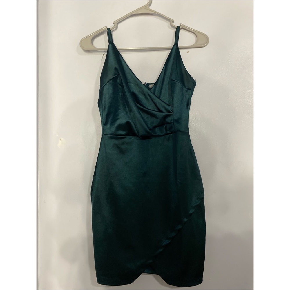 Hunter green satin mini dress